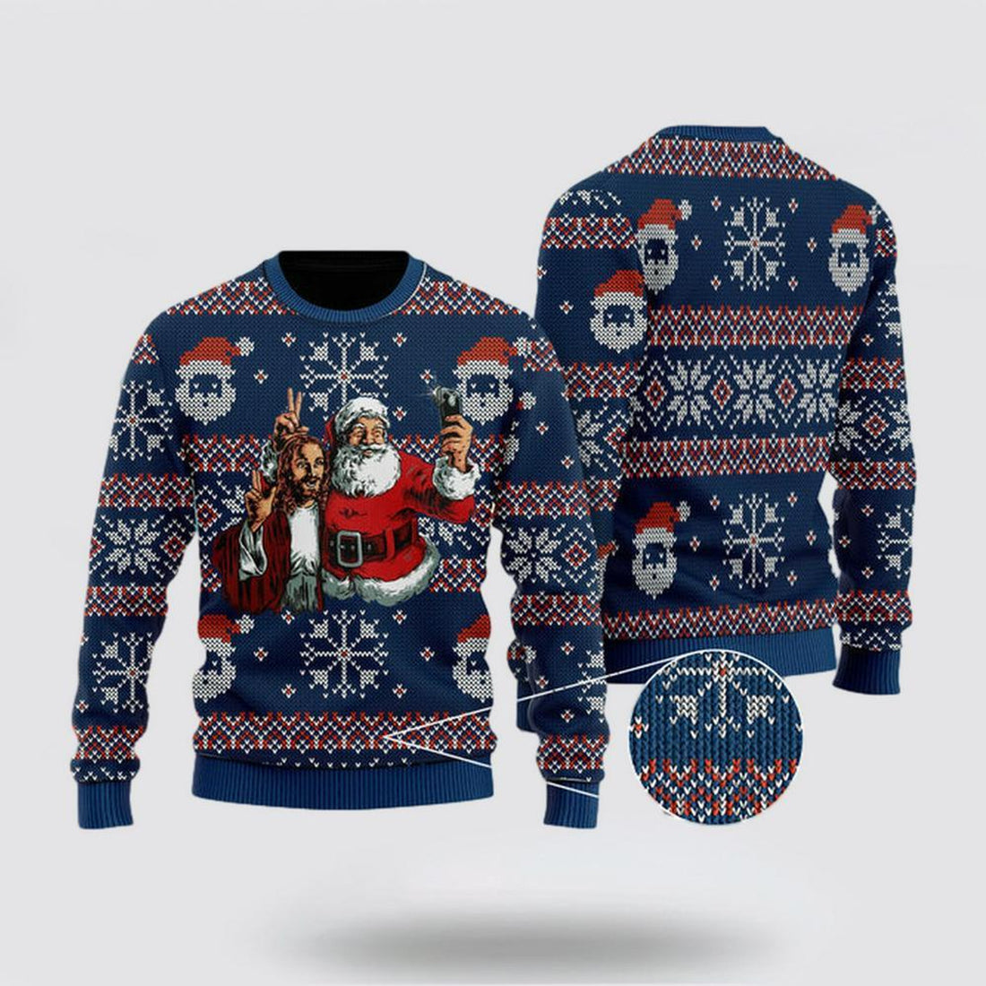 FUNSTUFFPRINT Christian Sweater, Santa Take A Pricture With Jesus Ugly Christmas Sweater, Jesus Christmas Sweater, Jesus Saves Shirt Ugly  Sweater