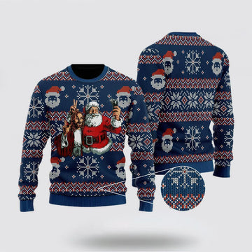 FUNSTUFFPRINT Christian Sweater, Santa Take A Pricture With Jesus Ugly Christmas Sweater, Jesus Christmas Sweater, Jesus Saves Shirt Ugly  Sweater