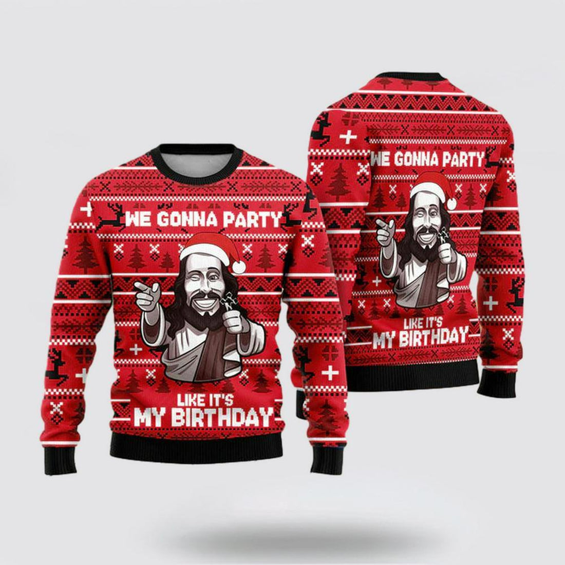 FUNSTUFFPRINT Christian Sweater, We Gonna Party Like Its My Birthday Jesus Ugly Christmas Sweater, Jesus Christmas Sweater, Jesus Saves Shirt Ugly  Sweater