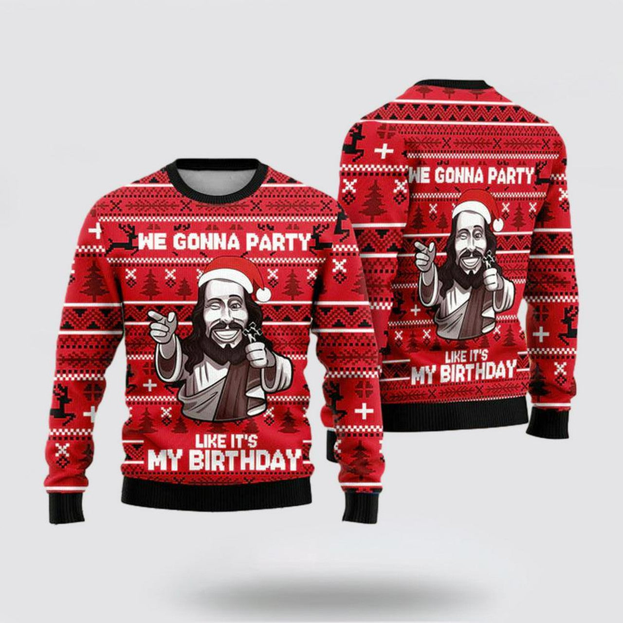 FUNSTUFFPRINT Christian Sweater, We Gonna Party Like Its My Birthday Jesus Ugly Christmas Sweater, Jesus Christmas Sweater, Jesus Saves Shirt Ugly  Sweater