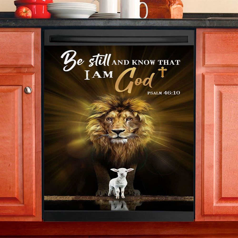 Christian The Lion The Lamb Be Still And Know Dishwasher Cover, Bible Verse Dishwasher Magnet Cover, Scripture Kitchen Decor