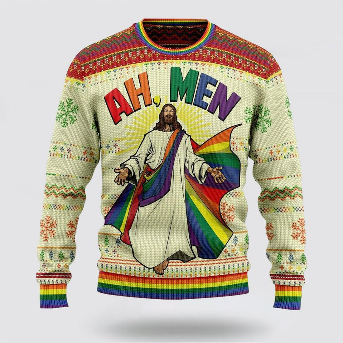 FUNSTUFFPRINT Christian Ugly Christmas Sweater, Ah Men Ugly Christmas Sweater, Religious Christmas Sweaters Ugly  Sweater