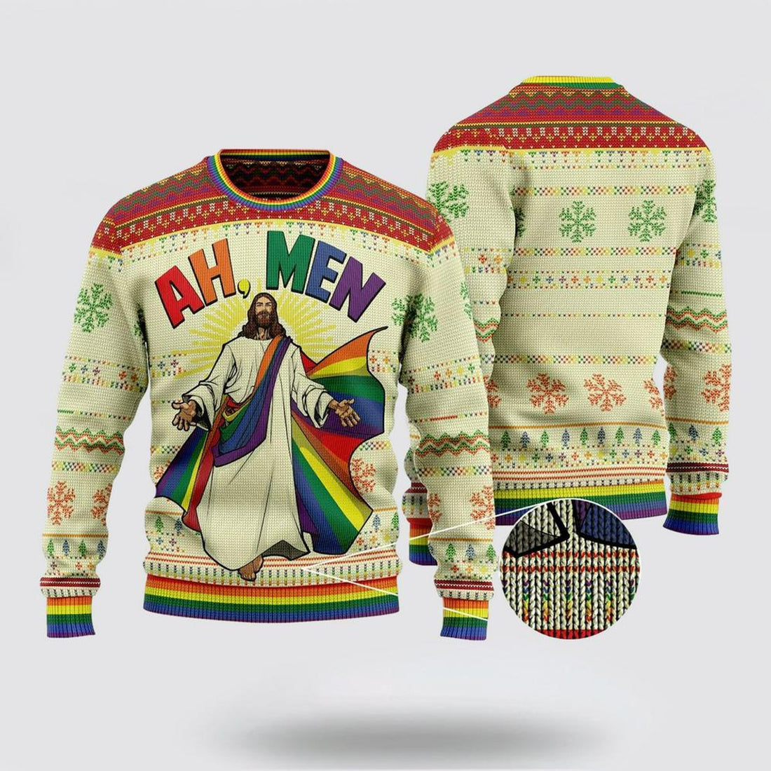 FUNSTUFFPRINT Christian Ugly Christmas Sweater, Ah Men Ugly Christmas Sweater, Religious Christmas Sweaters Ugly  Sweater