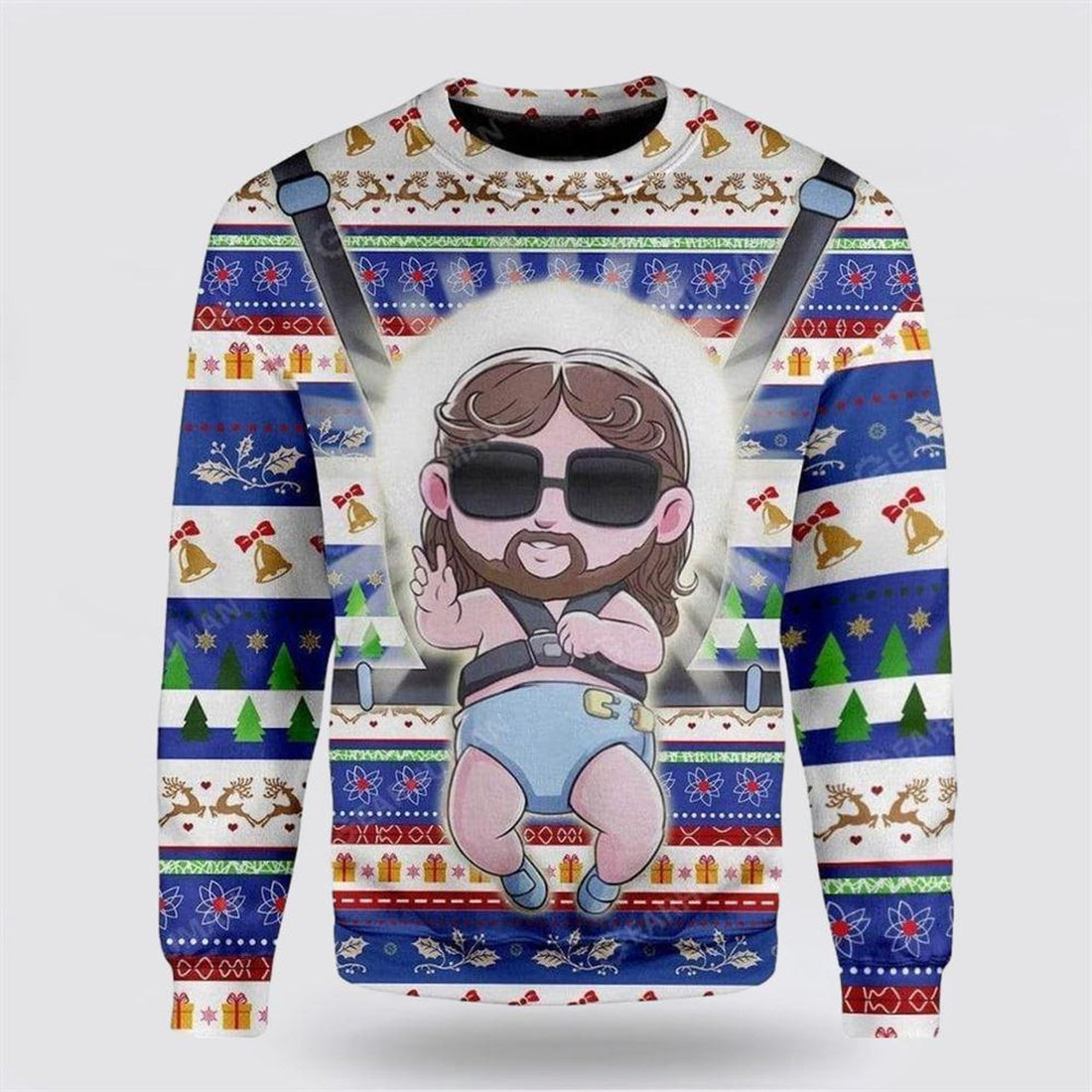 FUNSTUFFPRINT Christian Ugly Christmas Sweater, Baby Jesus Ugly Christmas Sweater, Religious Christmas Sweaters Ugly  Sweater