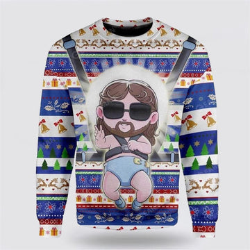 FUNSTUFFPRINT Christian Ugly Christmas Sweater, Baby Jesus Ugly Christmas Sweater, Religious Christmas Sweaters Ugly  Sweater