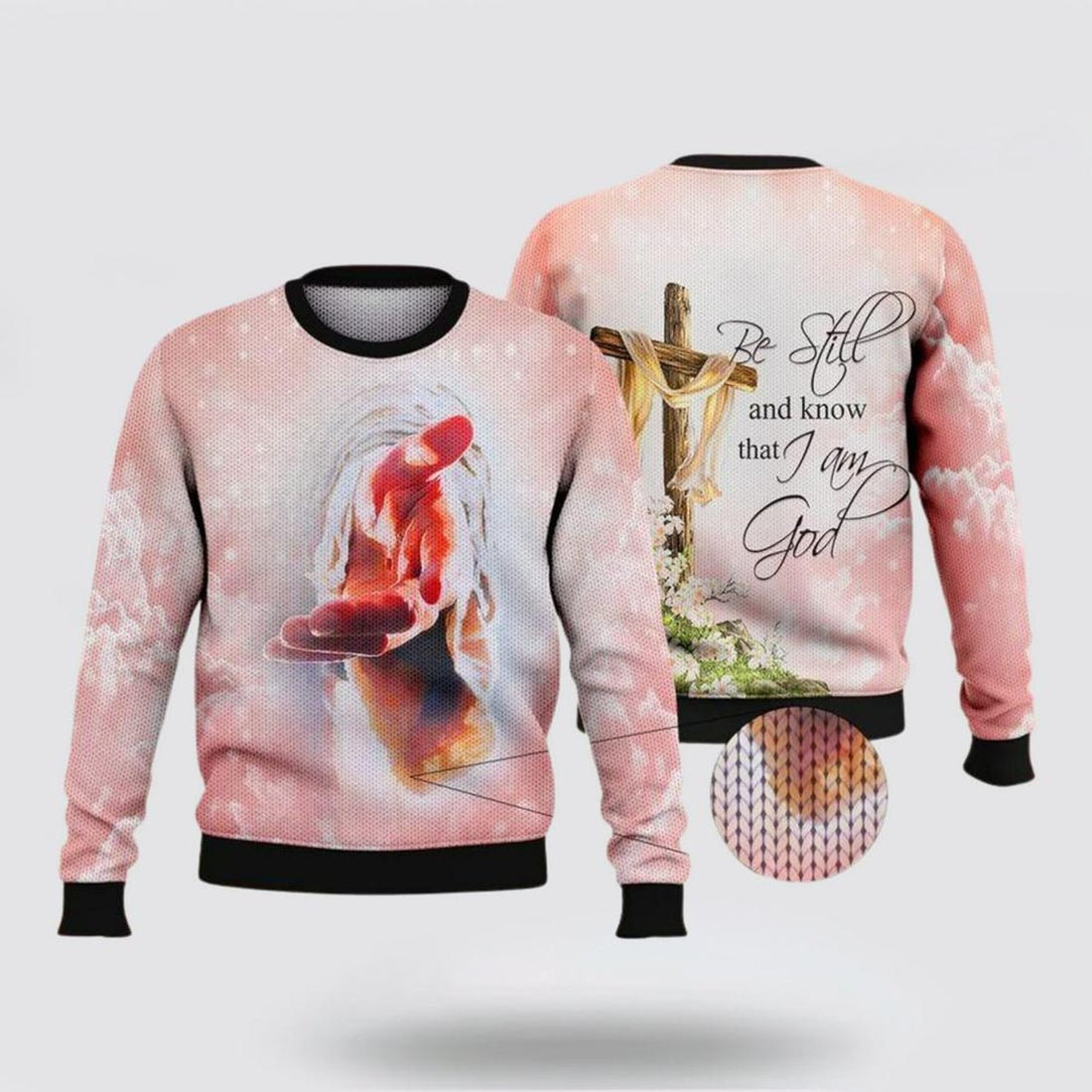 FUNSTUFFPRINT Christian Ugly Christmas Sweater, Be Still And Know That I Am God Ugly Christmas Sweater, Religious Christmas Sweaters Ugly  Sweater