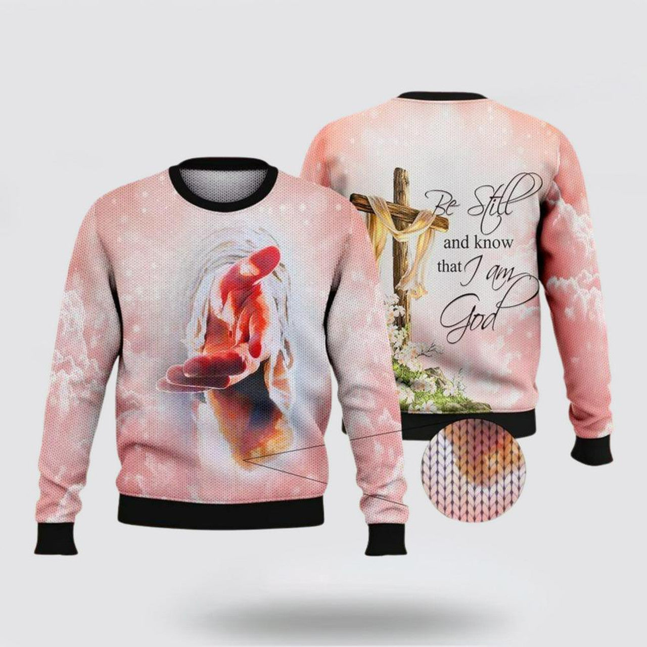 FUNSTUFFPRINT Christian Ugly Christmas Sweater, Be Still And Know That I Am God Ugly Christmas Sweater, Religious Christmas Sweaters Ugly  Sweater