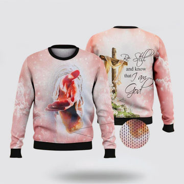 FUNSTUFFPRINT Christian Ugly Christmas Sweater, Be Still And Know That I Am God Ugly Christmas Sweater, Religious Christmas Sweaters Ugly  Sweater