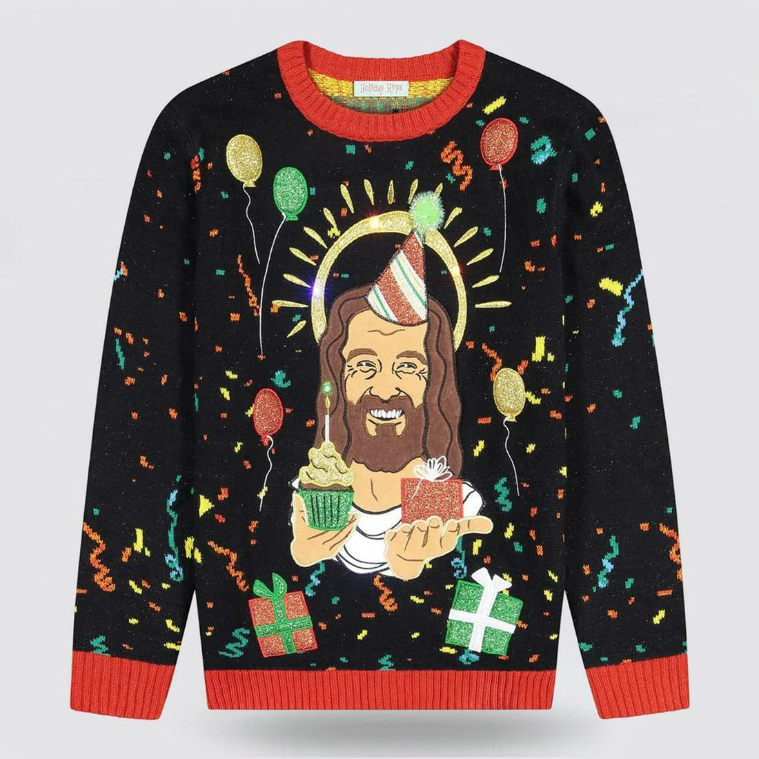 FUNSTUFFPRINT Christian Ugly Christmas Sweater, Birthday Jesus Light Up Ugly Christmas Sweater, Religious Christmas Sweaters Ugly  Sweater