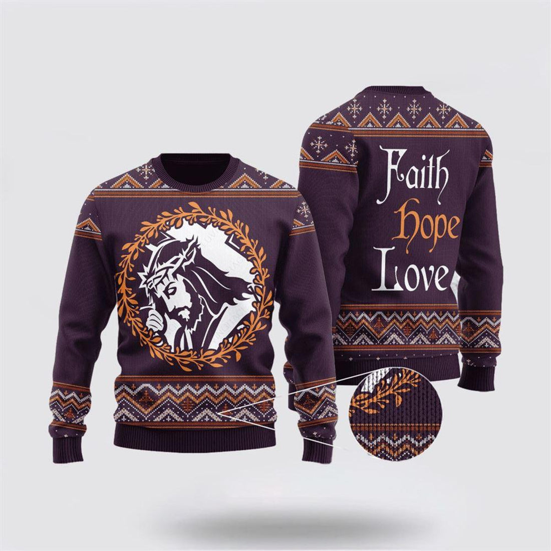 FUNSTUFFPRINT Christian Ugly Christmas Sweater, Christ God Faith Hope Love Ugly Christmas Sweater, Religious Christmas Sweaters Ugly  Sweater