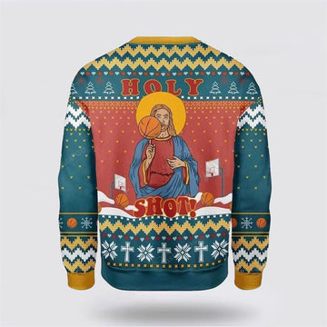 FUNSTUFFPRINT Christian Ugly Christmas Sweater, Christ Jesus Holy Shot Ugly Christmas Sweater, Religious Christmas Sweaters Ugly  Sweater