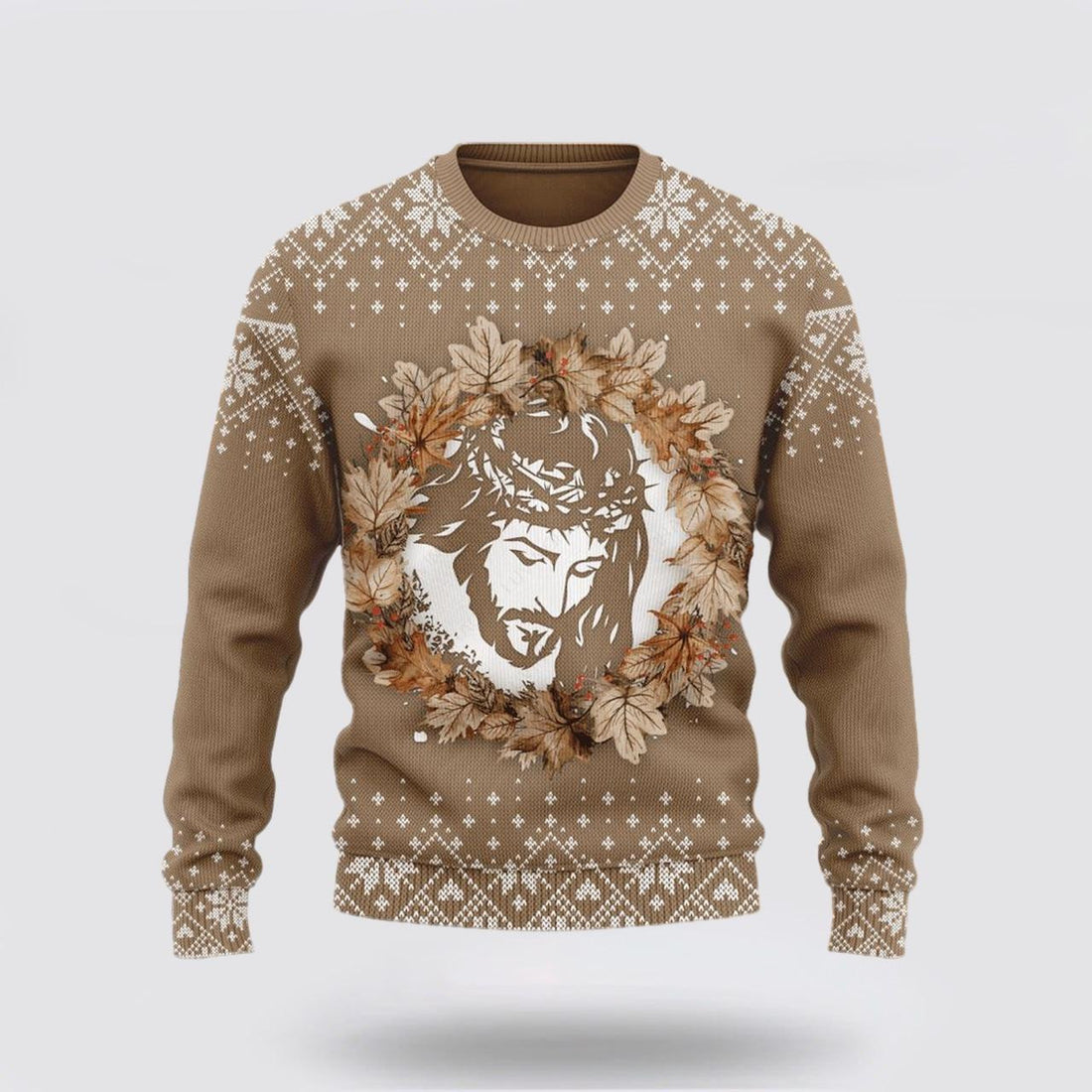 FUNSTUFFPRINT Christian Ugly Christmas Sweater, Christian Autumn Maple Flower Ugly Christmas Sweater, Religious Christmas Sweaters Ugly  Sweater