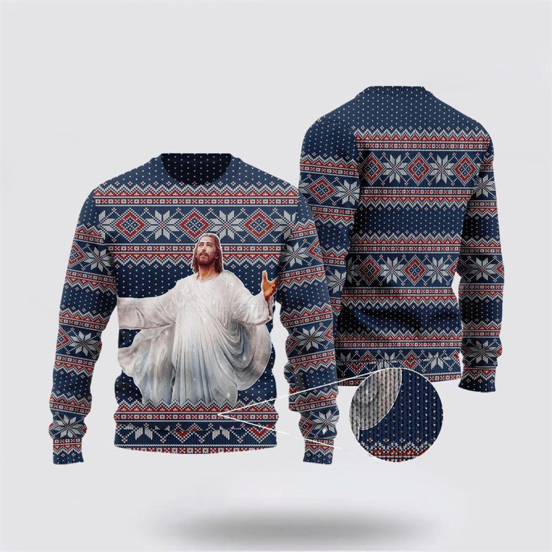 FUNSTUFFPRINT Christian Ugly Christmas Sweater, Dark Blue Christian Ugly Christmas Sweater, Religious Christmas Sweaters Ugly  Sweater