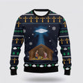FUNSTUFFPRINT Christian Ugly Christmas Sweater, Fun Spaceship Jesus Print Ugly Christmas Sweater, Religious Christmas Sweaters Ugly  Sweater