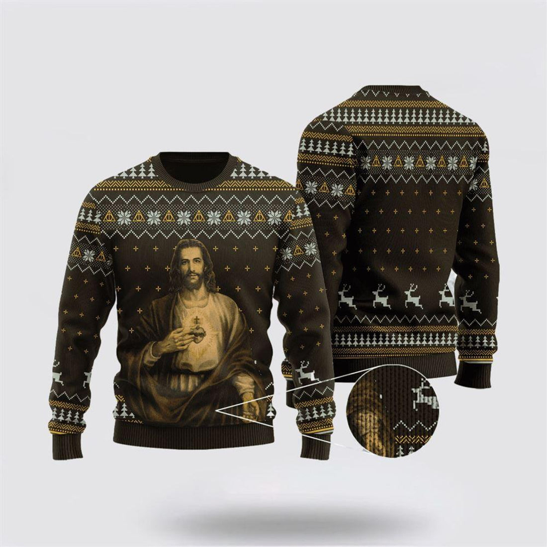 FUNSTUFFPRINT Christian Ugly Christmas Sweater, God Christ Show His Sacred Heart Ugly Christmas Sweater, Religious Christmas Sweaters Ugly  Sweater