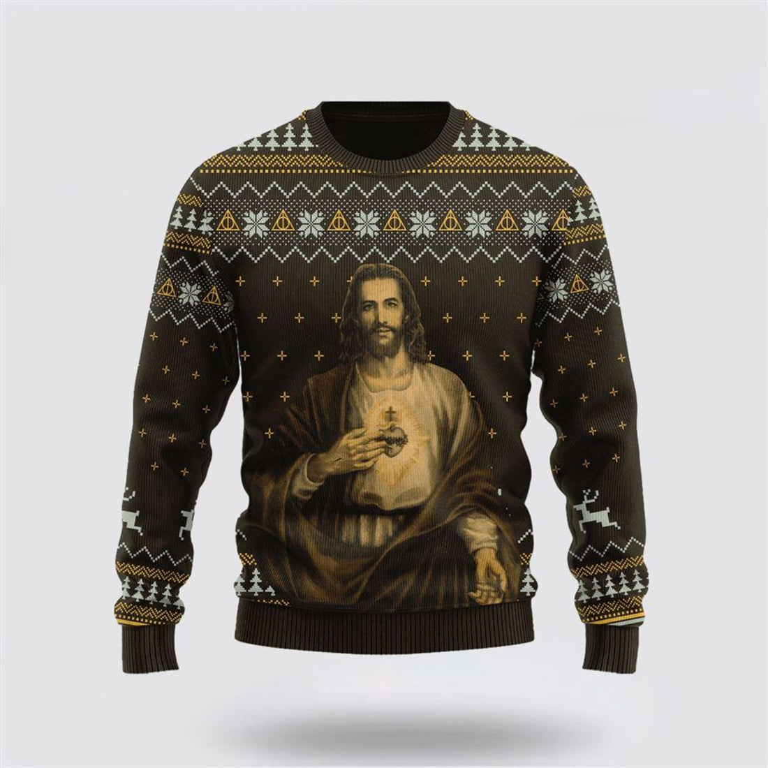 FUNSTUFFPRINT Christian Ugly Christmas Sweater, God Christ Show His Sacred Heart Ugly Christmas Sweater, Religious Christmas Sweaters Ugly  Sweater