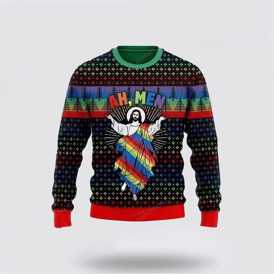 FUNSTUFFPRINT Christian Ugly Christmas Sweater, Jesus Ah Men Lgbtq Ugly Christmas Sweater, Religious Christmas Sweaters Ugly  Sweater