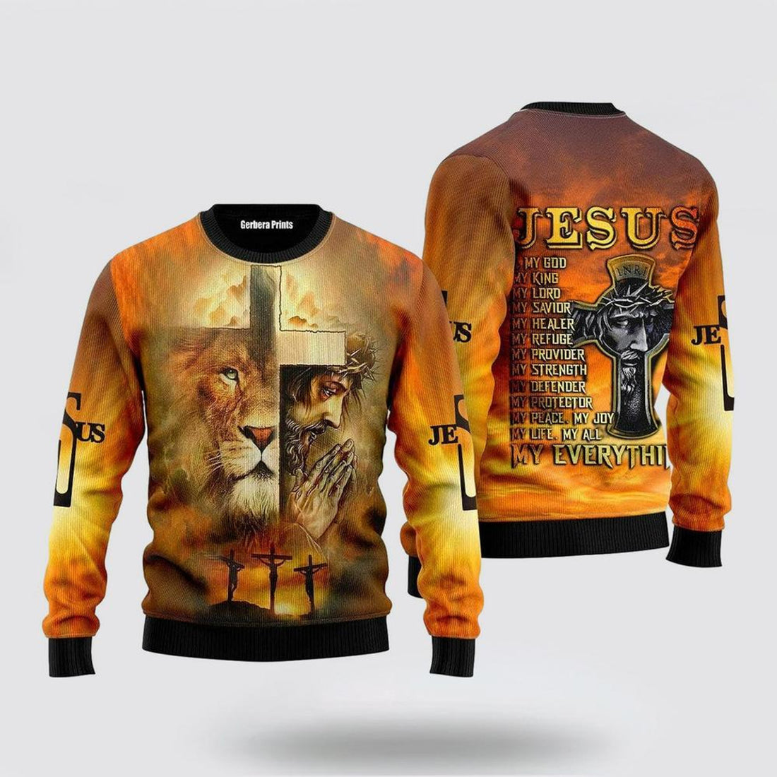FUNSTUFFPRINT Christian Ugly Christmas Sweater, Jesus Is My God Ugly Christmas Sweater, Religious Christmas Sweaters Ugly  Sweater