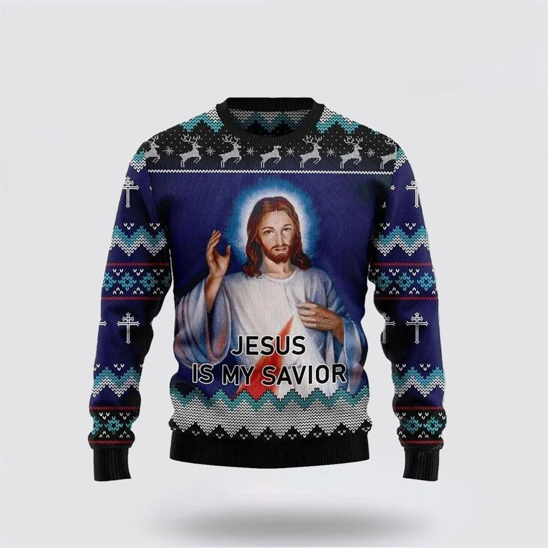 FUNSTUFFPRINT Christian Ugly Christmas Sweater, Jesus Is My Savior Womens Ugly Christmas Sweater, Religious Christmas Sweaters Ugly  Sweater