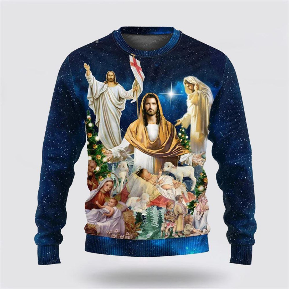 FUNSTUFFPRINT Christian Ugly Christmas Sweater, Jesus Miracle Night Ugly Christmas Sweater, Religious Christmas Sweaters Ugly  Sweater