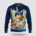 FUNSTUFFPRINT Christian Ugly Christmas Sweater, Jesus Miracle Night Ugly Christmas Sweater, Religious Christmas Sweaters Ugly  Sweater