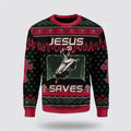 FUNSTUFFPRINT Christian Ugly Christmas Sweater, Jesus Saves Football Ugly Christmas Sweater, Religious Christmas Sweaters Ugly  Sweater