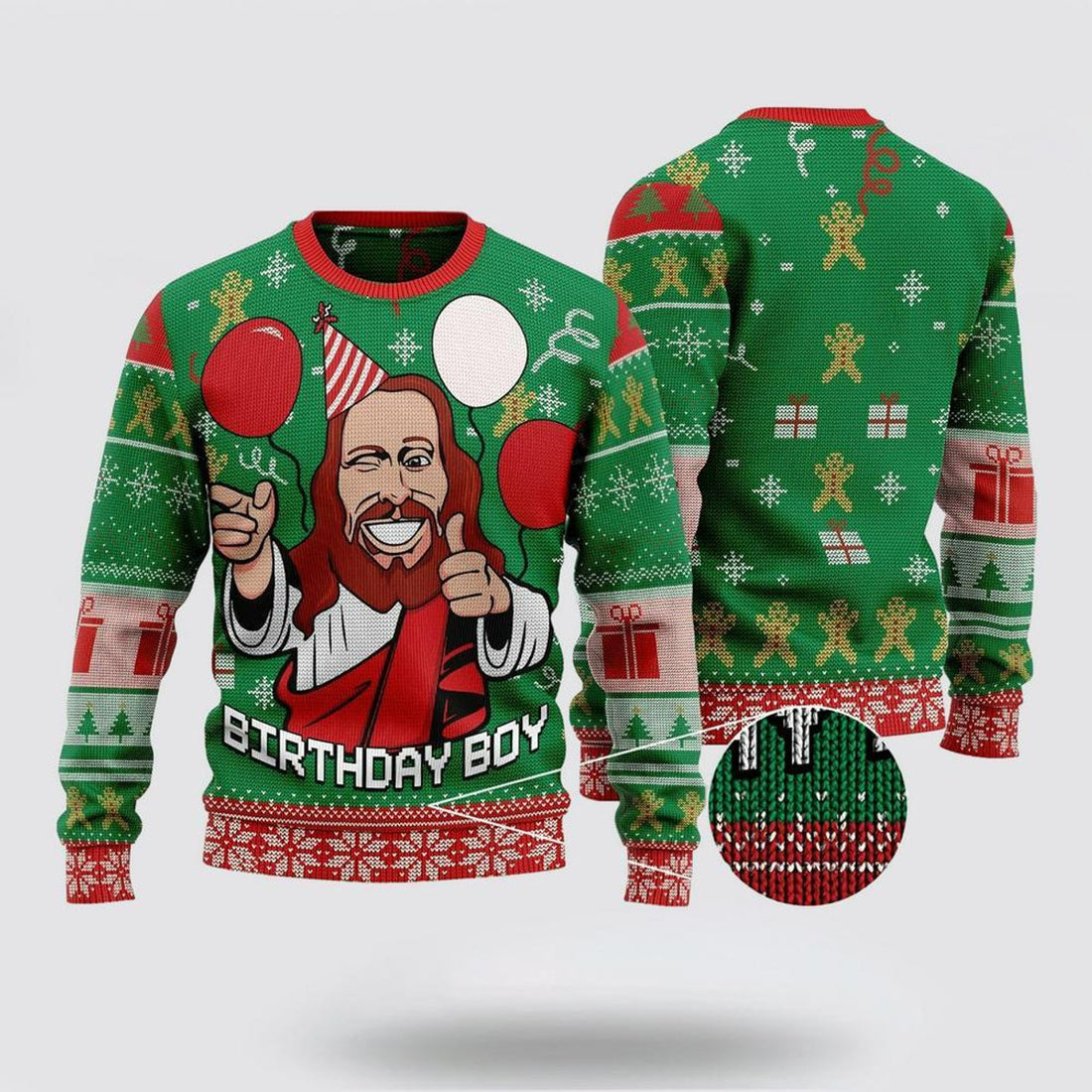 FUNSTUFFPRINT Christian Ugly Christmas Sweater, Jesus Wished The Birthday Boy Ugly Christmas Sweater, Religious Christmas Sweaters Ugly  Sweater
