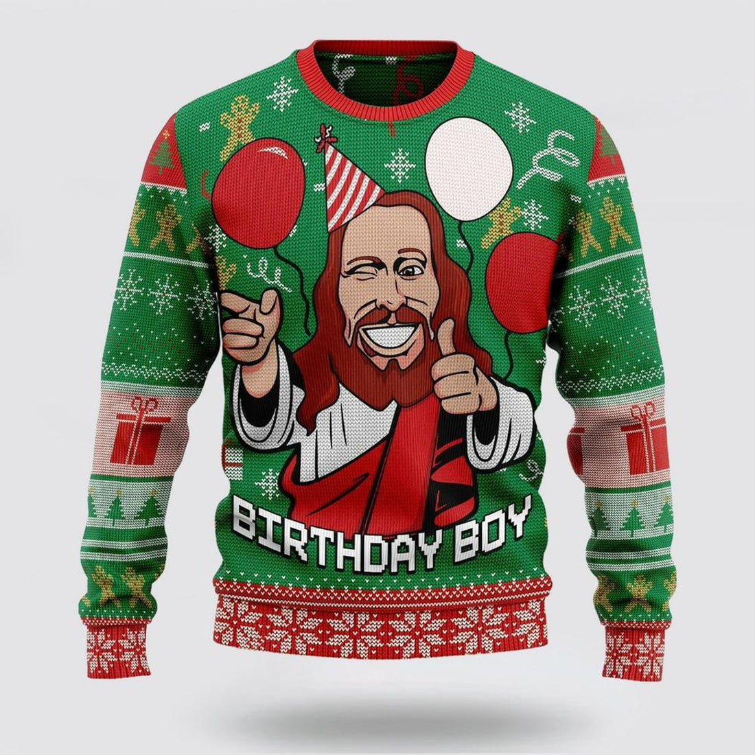 FUNSTUFFPRINT Christian Ugly Christmas Sweater, Jesus Wished The Birthday Boy Ugly Christmas Sweater, Religious Christmas Sweaters Ugly  Sweater