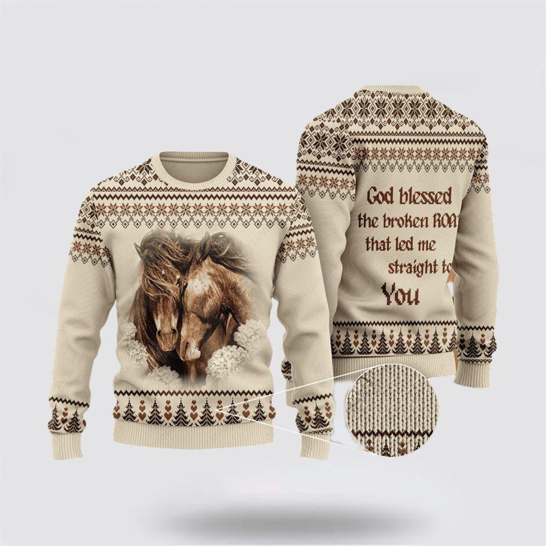 FUNSTUFFPRINT Christian Ugly Christmas Sweater, Love Horse God Blessed Ugly Christmas Sweater, Religious Christmas Sweaters Ugly  Sweater
