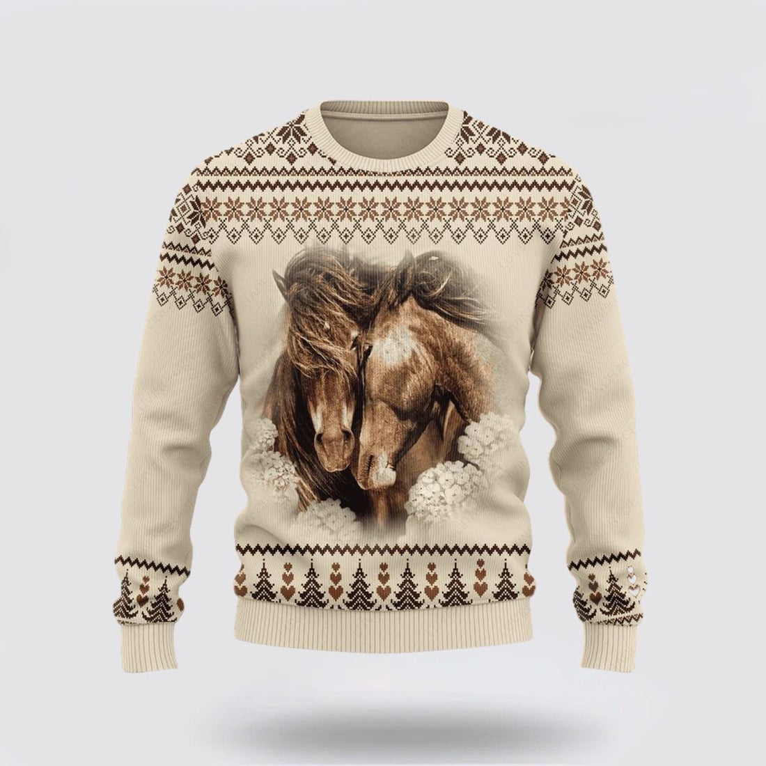 FUNSTUFFPRINT Christian Ugly Christmas Sweater, Love Horse God Blessed Ugly Christmas Sweater, Religious Christmas Sweaters Ugly  Sweater