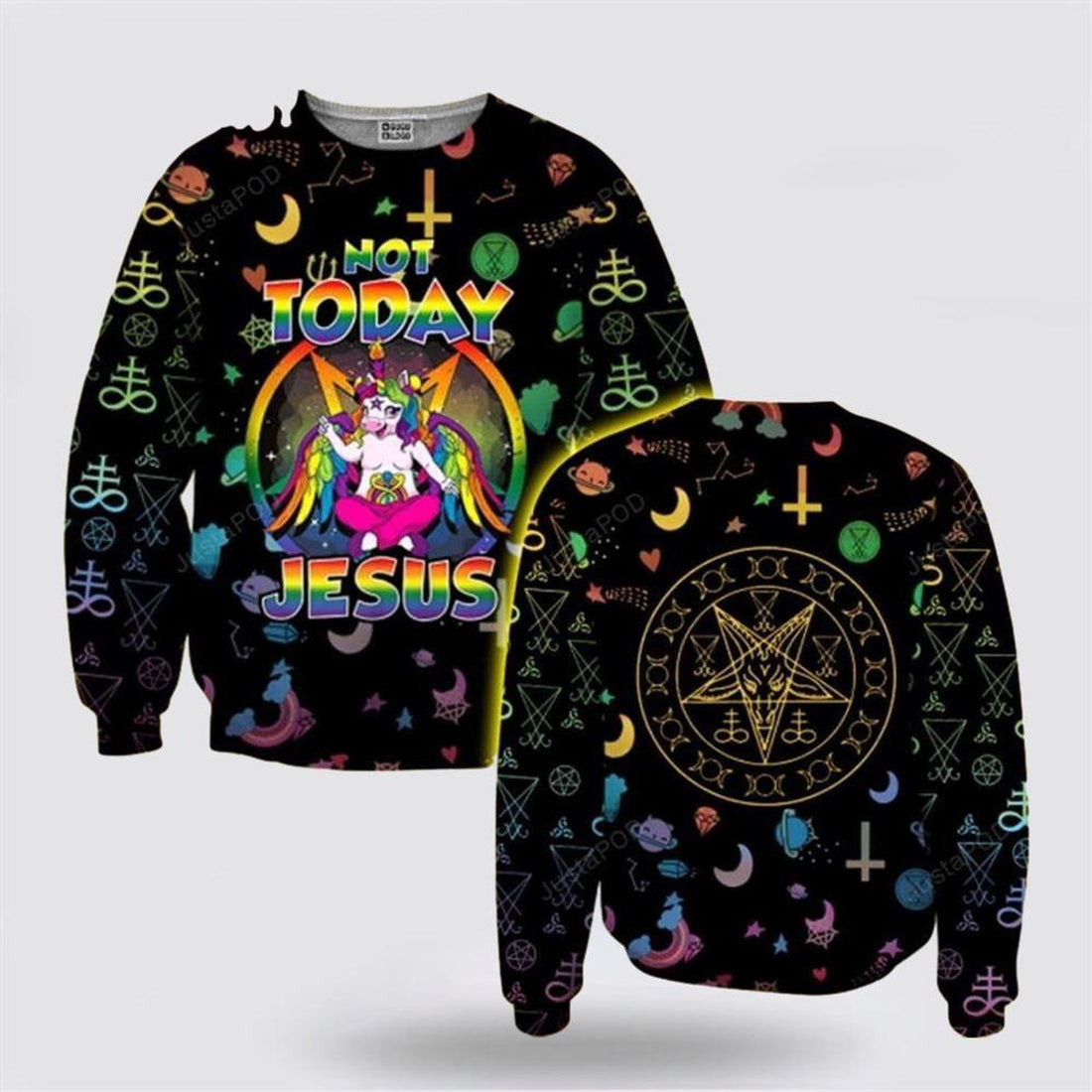 FUNSTUFFPRINT Christian Ugly Christmas Sweater, Not Today Jesus Ugly Christmas Sweater, Religious Christmas Sweaters Ugly  Sweater