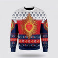 FUNSTUFFPRINT Christian Ugly Christmas Sweater, Sacred Heart Jesus Lovers Ugly Christmas Sweater, Religious Christmas Sweaters Ugly  Sweater