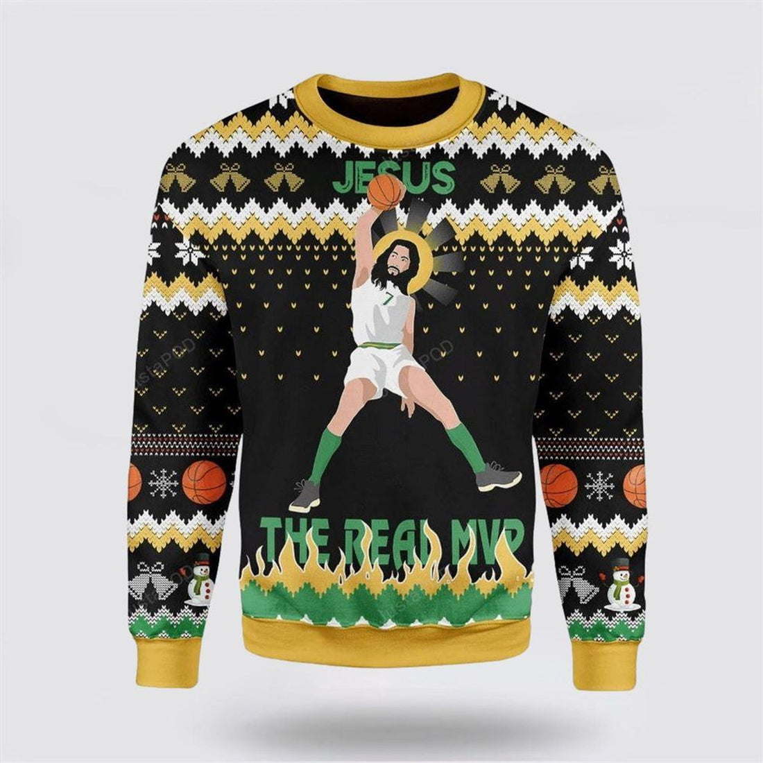 FUNSTUFFPRINT Christian Ugly Christmas Sweater, The Real MVP Jesus Ugly Christmas Sweater, Religious Christmas Sweaters Ugly  Sweater