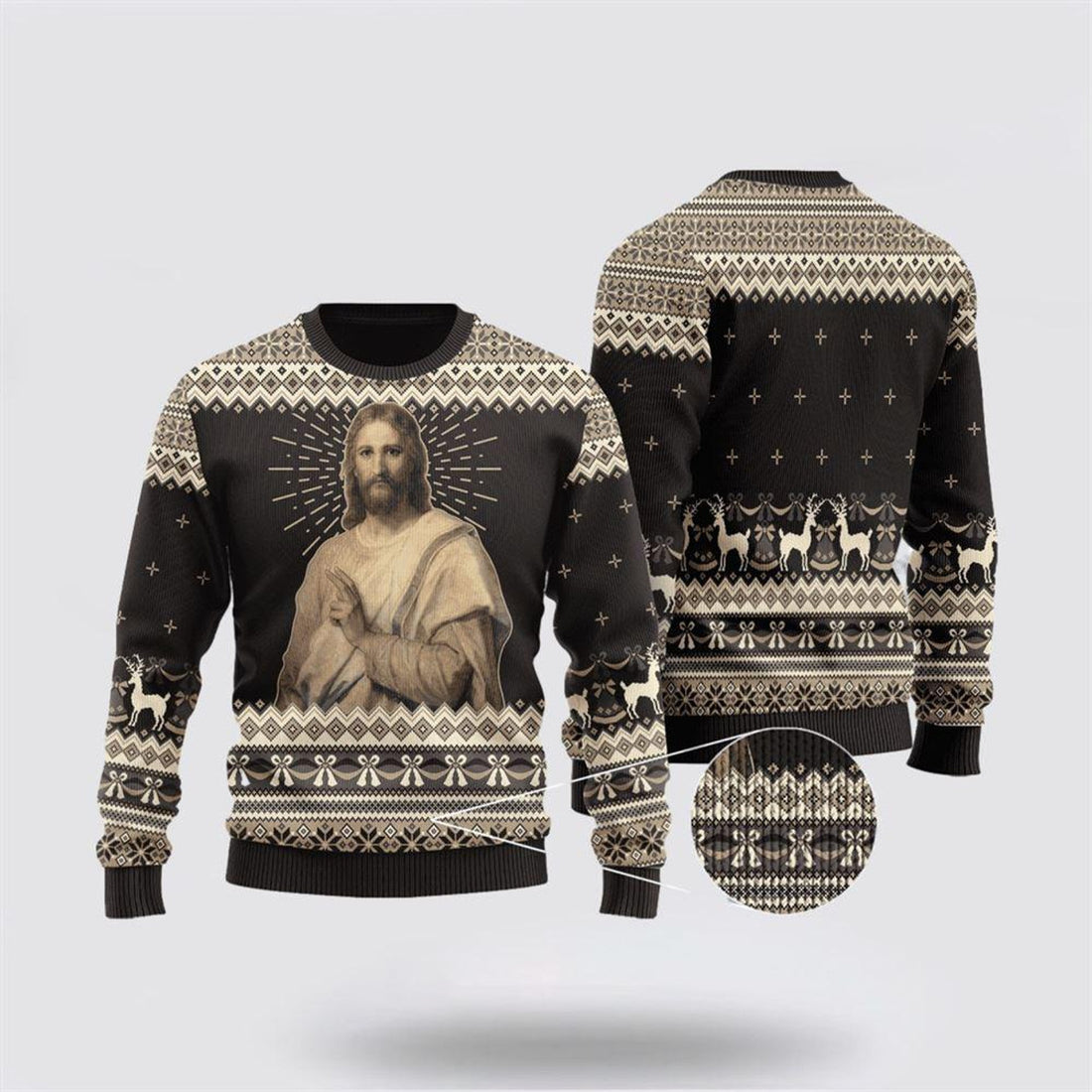 FUNSTUFFPRINT Christian Ugly Christmas Sweater, Vintage God Christ Light Ugly Christmas Sweater, Religious Christmas Sweaters Ugly  Sweater
