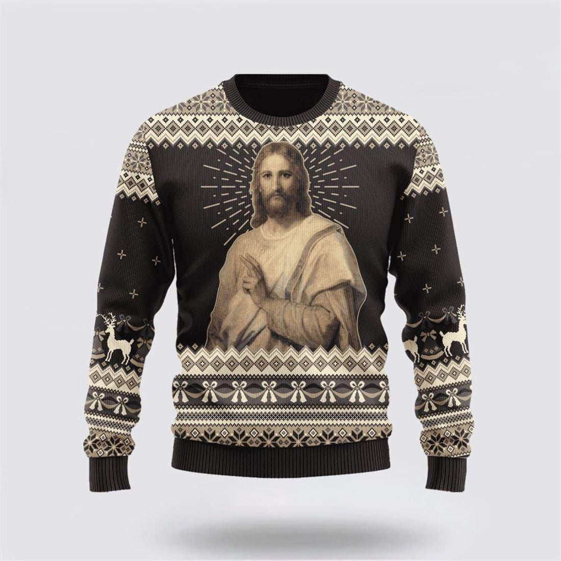 FUNSTUFFPRINT Christian Ugly Christmas Sweater, Vintage God Christ Light Ugly Christmas Sweater, Religious Christmas Sweaters Ugly  Sweater
