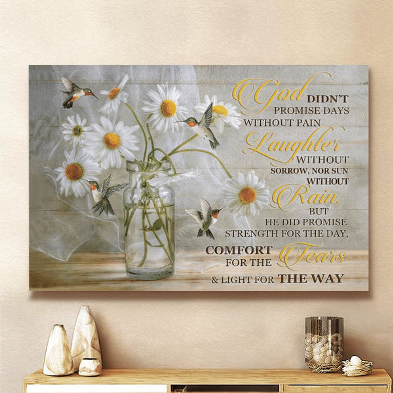 Christian Wall Art Hummingbird God Didn't Promise Days Without Pain Canvas Wall Art - Christian Poster - Religious Wall Decor