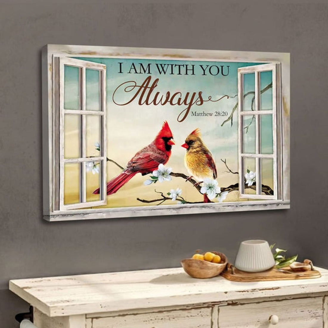 Christian Wall Art Matthew 2820 I Am With You Always Cardinal Canvas Print - Religious Wall Decor