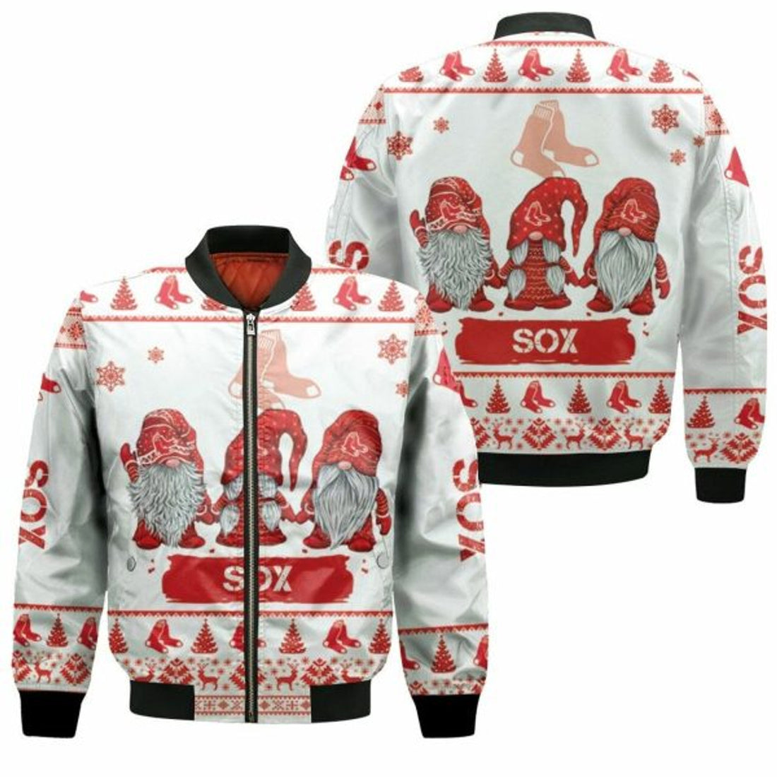 FUNSTUFFPRINT Christmas Gnomes Boston Red Soxugly Sweatshirt Christmas 3D Bomber Jacket