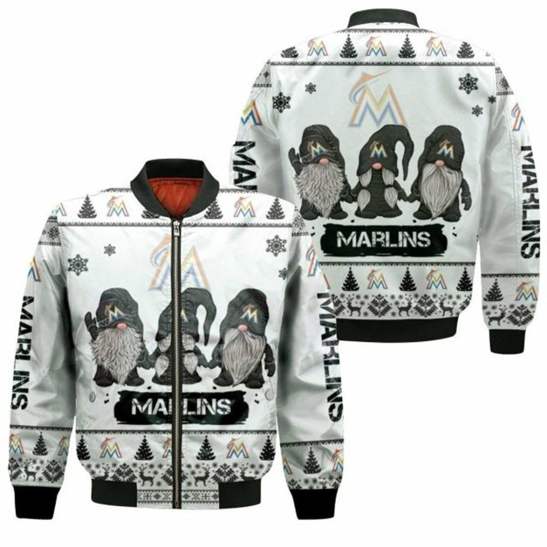 FUNSTUFFPRINT Christmas Gnomes Marlins Ugly Sweatshirt Christmas 3D Bomber Jacket