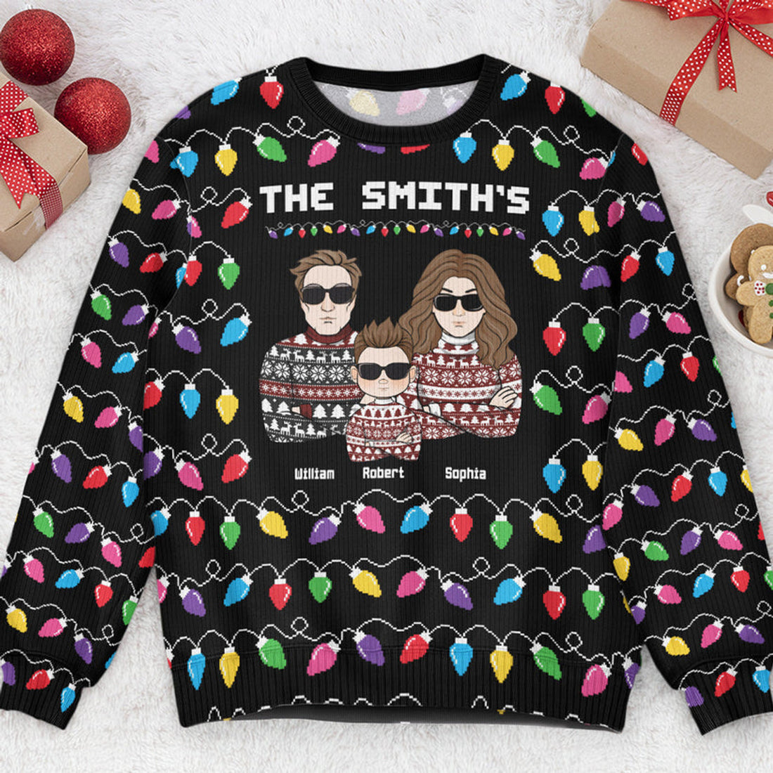 FUNSTUFFPRINT Custom Christmas Led Light Family Funny Ugly Sweater