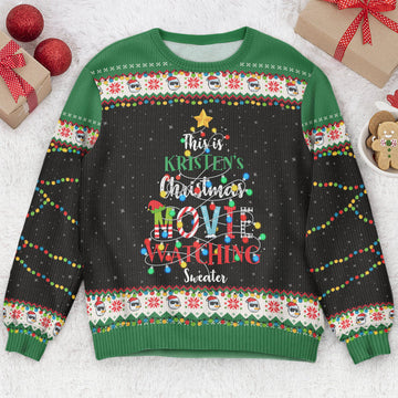 FUNSTUFFPRINT Custom Christmas Movie Watching Sweater Ugly Sweater