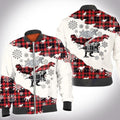 FUNSTUFFPRINT Christmas tartan dinosaur 3D All Over Printed Shirt, Bomber Jacket Size 3D Bomber Jacket