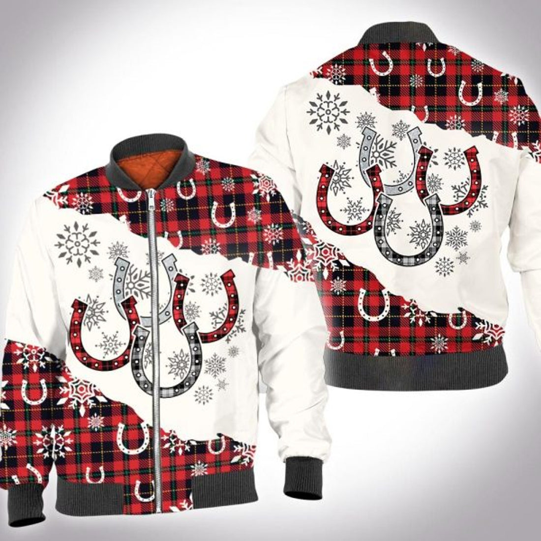 FUNSTUFFPRINT Christmas tartan horse 3D All Over Printed Shirt, Bomber Jacket Size 3D Bomber Jacket