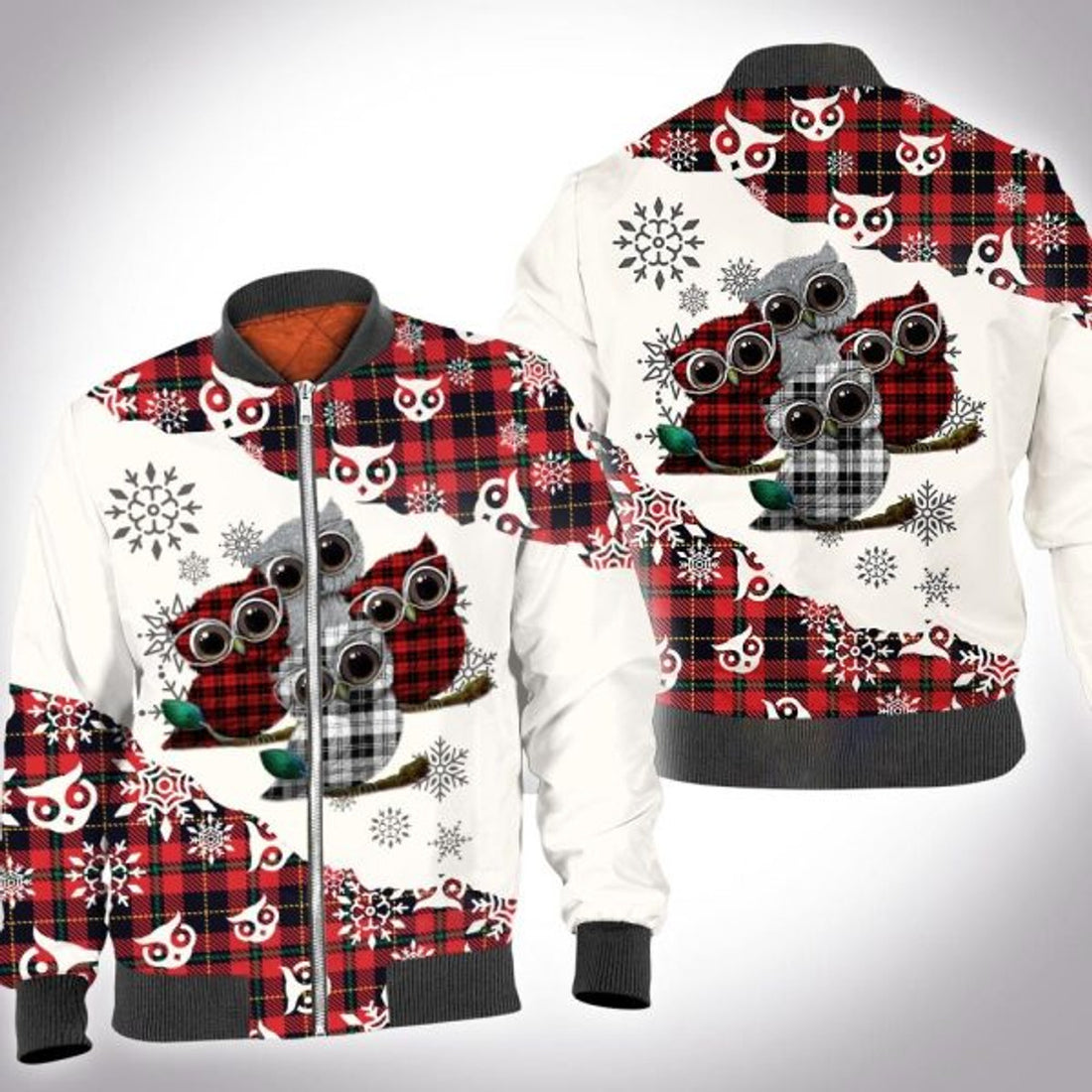 FUNSTUFFPRINT Christmas tartan owl 3D All Over Printed Shirt, Bomber Jacket Size 3D Bomber Jacket
