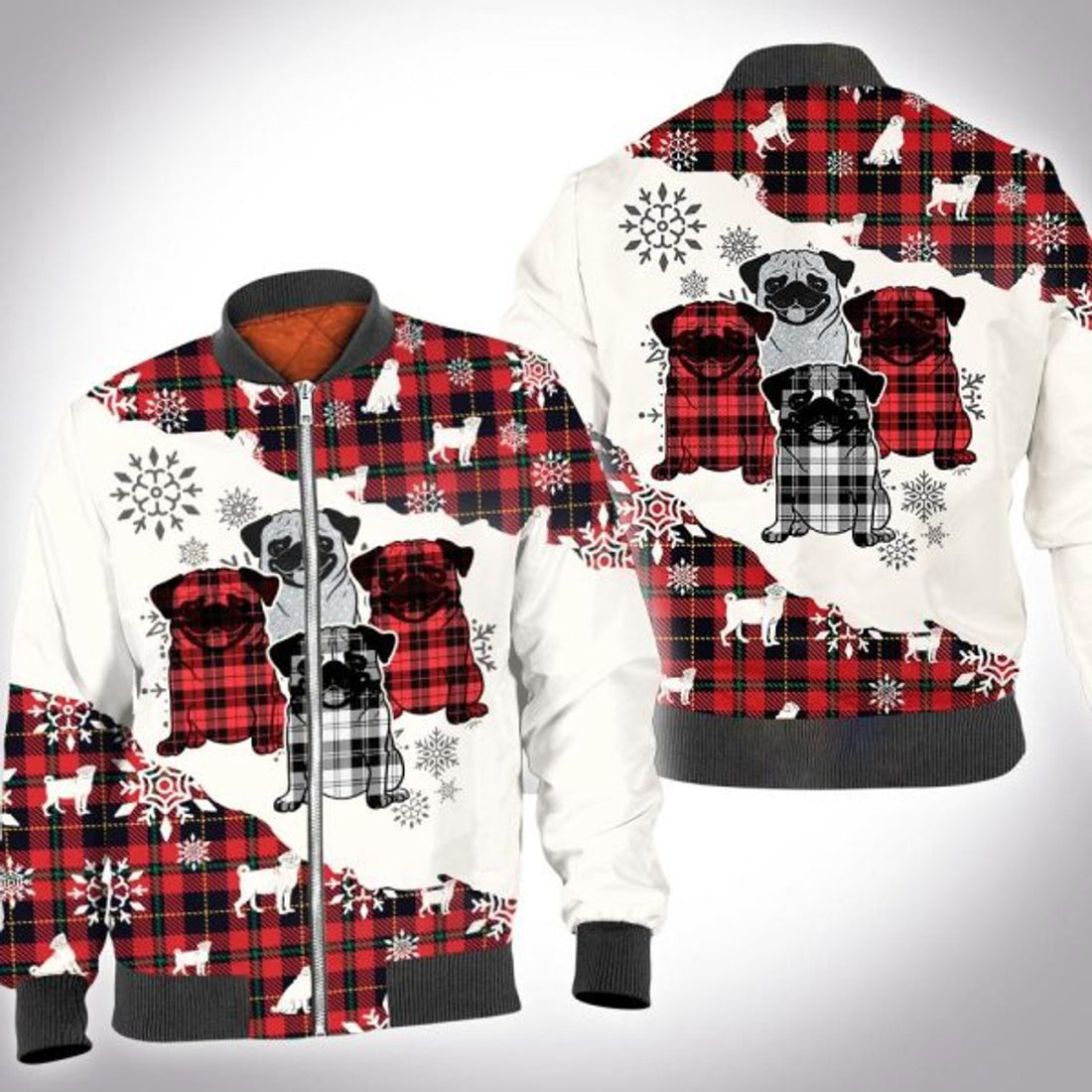 FUNSTUFFPRINT Christmas tartan pug 3D All Over Printed Shirt, Bomber Jacket Size 3D Bomber Jacket