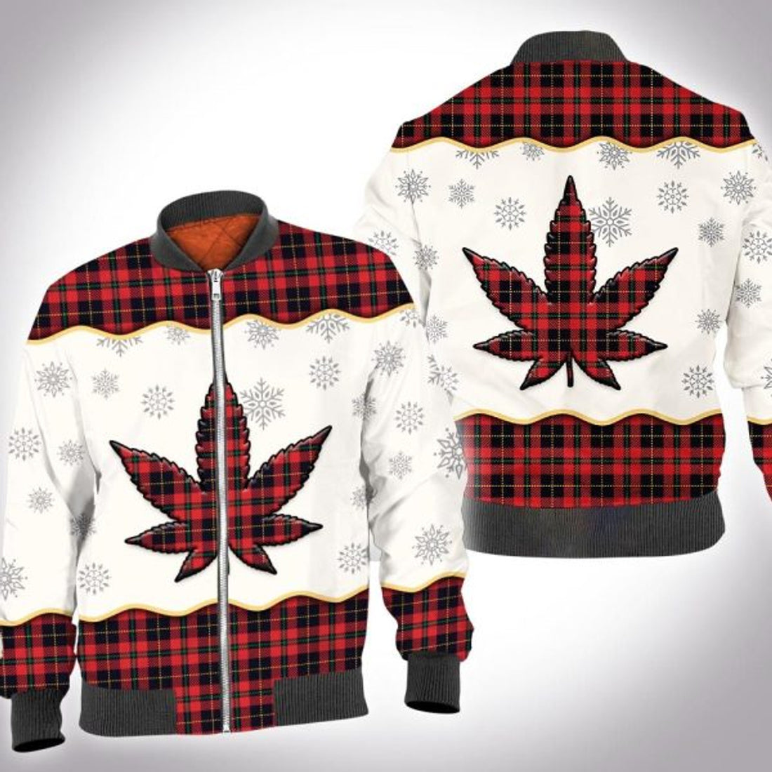FUNSTUFFPRINT Christmas tartan weed 3D All Over Printed Shirt, Bomber Jacket Size S-5XL 3D Bomber Jacket