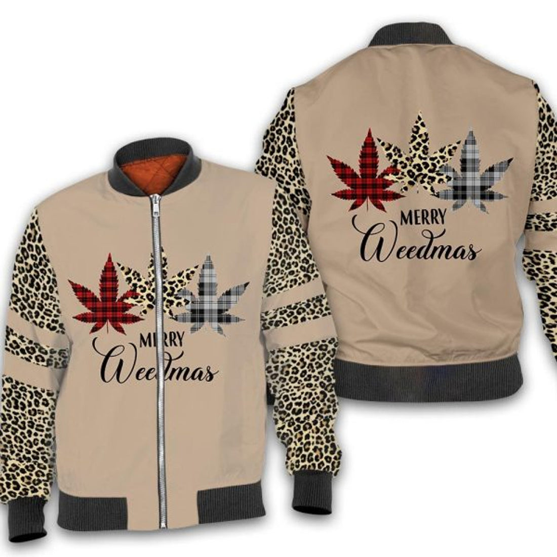 FUNSTUFFPRINT Christmas weed leopard 3D All Over Printed Shirt, Bomber Jacket Size 3D Bomber Jacket