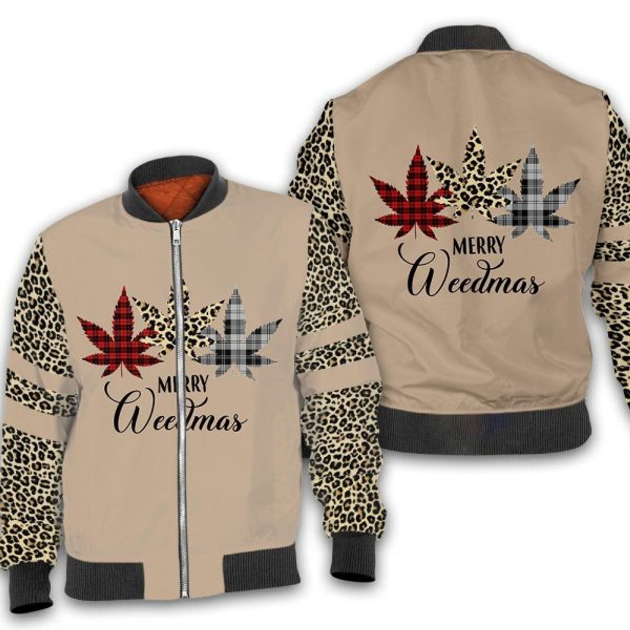 FUNSTUFFPRINT Christmas weed leopard 3D All Over Printed Shirt, Bomber Jacket Size 3D Bomber Jacket