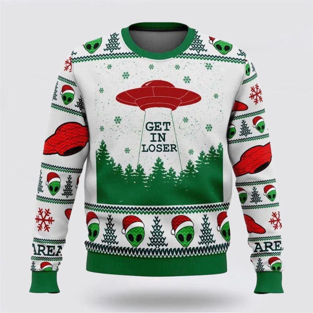 FUNSTUFFPRINT Christmas Alien Santa Get In Loser Ugly Sweater - Christmas Gifts For Frends Ugly Sweater