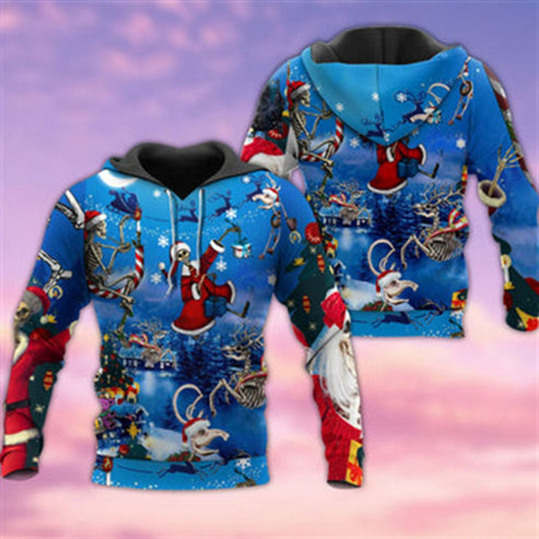 FUNSTUFFPRINT 3D Christmas And Skull Merry Xmas All Over 3D Hoodie and Zip Hoodie